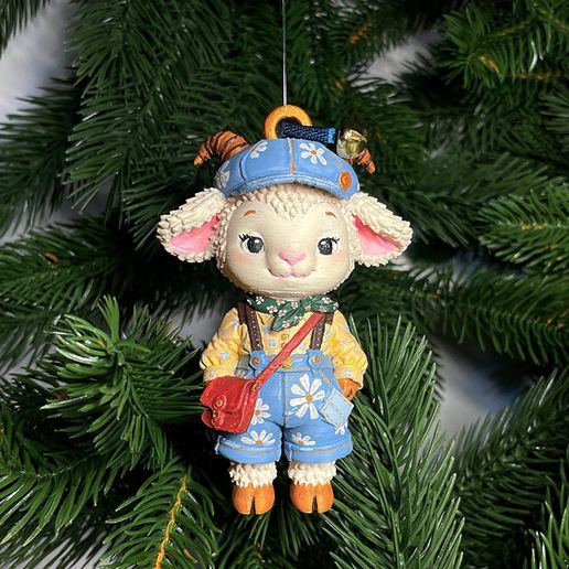 Cute Vintage Christmas Goat in Overalls & Cap – Printable Tree Ornament / Figurine STL