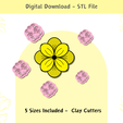 flower-embossing-clay-cutters.png Flower Clay Cutter for Polymer Clay | Digital STL File | Clay Tools | 5 Sizes Embossing Clay Cutters