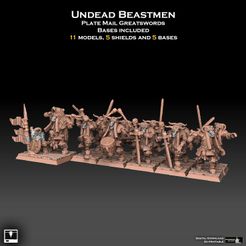 UNDEAD BEASTMEN PLATE MAIL GREATSWORDS BASES INCLUDED 11 MODELS, 5 SHIELDS AND 5 BASES aa Pert Urea Roy) a pc}o 31st _ 16 1 al Файл 3D Неживые звероловы с пластинчатыми мечами・Дизайн для загрузки и 3D-печати