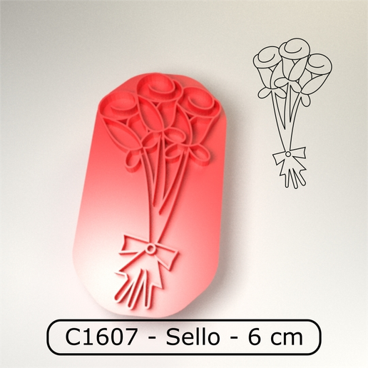 Cookie stamp / Cortante de galletitas sello - Valentines day flower bouquet / Ramo de flores San Valentin 3D model