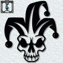project_20230827_0919118-01.png Fichier STL art mural crâne de bouffon crâne avec chapeau de bouffon décoration murale halloween 2d art・Design imprimable en 3D à télécharger