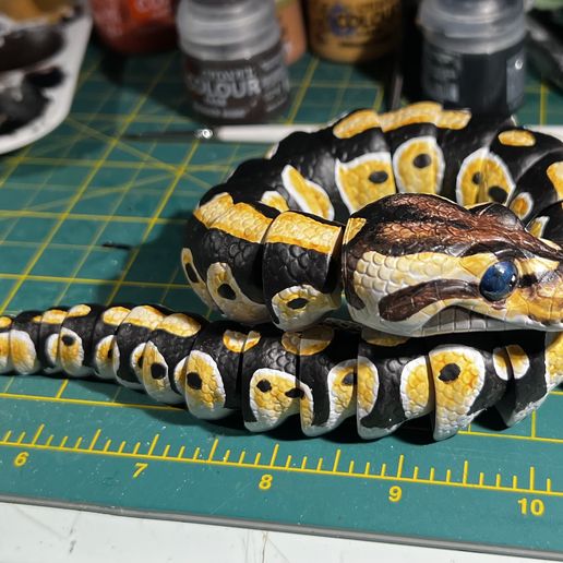 Ball Python Snake articulated toy, print-in-place body, snap-fit head, cute-flexi