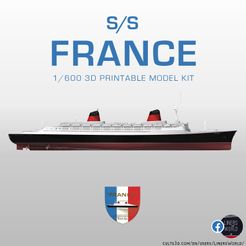 france.jpg Archivo STL Paquebot FRANCE (1960) transatlántico 1/600 modelo listo para imprimir・Modelo imprimible en 3D para descargar