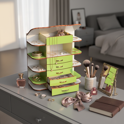 Wooden Jewelry Cabinet — Miniature Wardrobe Jewelry Box with Drawers — Laser Cut Files