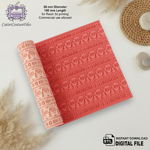 Santa Christmas Texture Roller STL File: Embossing Tool (Digital File) #119