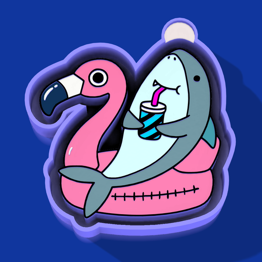 🦈🍹 Chill Shark Vibes – Freshie, Keychain, Resin & Candle Mold - 3D model önizlemesi