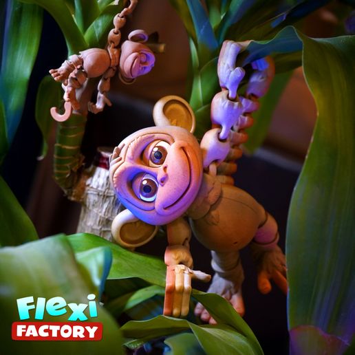🧑‍🏭 Flexi Factory Monkey with Tree and Banana: 3mf