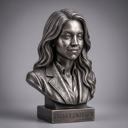 Sydney Sweeney Bust, Hollywood Actress Portrait Sculpture, Silver Fine-Art Statue, 3D Printable STL, Home Decor, Desk Decor, Gift