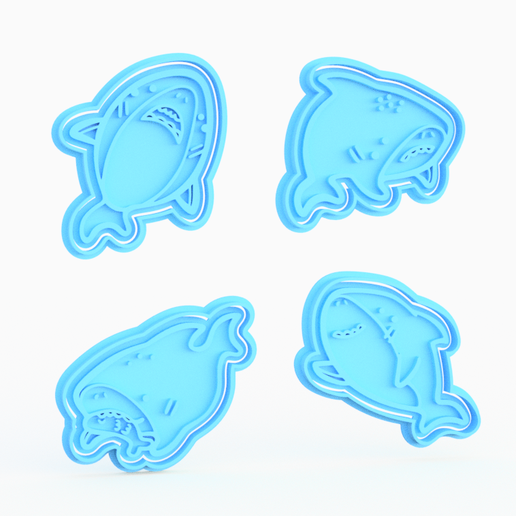 shark.png 3D file Shark cookie cutter set of 4・3D printable design to download, roxengames