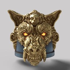 glow-eyes-wolf-pauldron.jpg Free STL file Wolf ornate space marine shoulder pad・3D print design to download