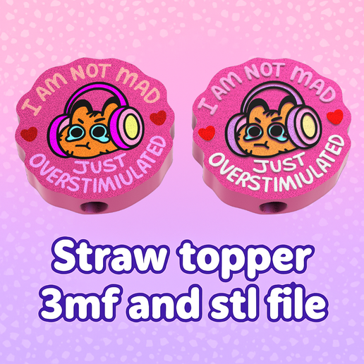 🌟 I Am Not Mad Just Over Stimulated – Straw Topper Mold (3MF & STL) 🌟