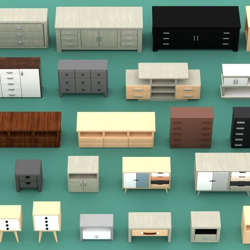 Dresser & Storage Cabinet 3D Model Pack | STL Printable Miniature Furniture | Dollhouse Bedroom Props