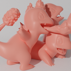 char model all 2.png STL file CHARMANDER 3 PACK (PART OF THE CHAREVOPACK, READ DESCRIPTION)・3D print design to download