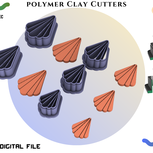 POLYMER CLAY CUTTERS SHELL LARGE * 5 SIZE 2 VERSION CUT/EULITEC.COM/CC/COPYRIGHTED LICENSE 3D model