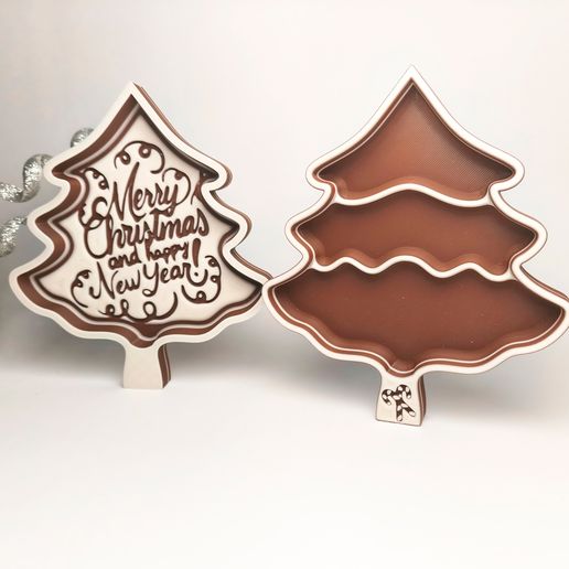 Christmas Tree Catchall Tray & "Merry Christmas" Text Sign - Gingerbread Holiday Decor STL 3MF