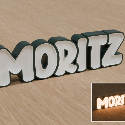 STL Files, Personalized LED Name Lamp "MORITZ" - Night Light for Kids Room, Gift for Newborn, Baptism, Birthday