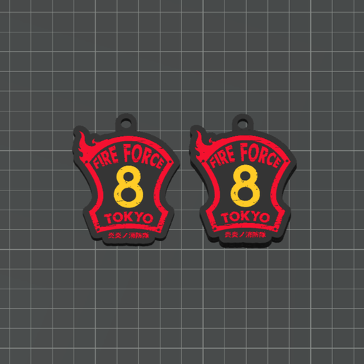Fire force Logo - 8th company x 2 (One and Mirror Sided versions) Anime Keychains Collection - 3 Color 3MF for AMS Printers