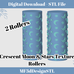 1.png Crescent Moon and Stars Texture Roller Digital STL File for Polymer Clay | DIY Jewelry and Cookie Making Tool