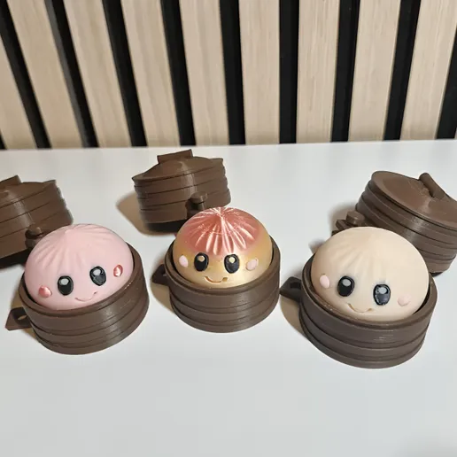 Cute Dumpling Clicker and Steamer Pot Keychain