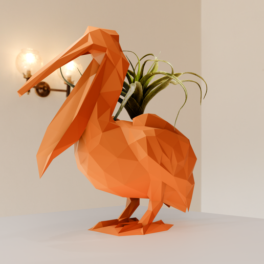 pelican mouth open planter pot flower vase low poly stl - 3D model önizlemesi