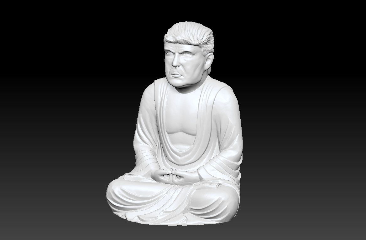 Blue 3D Printed Donald Trump Buddha Statue Plastic 