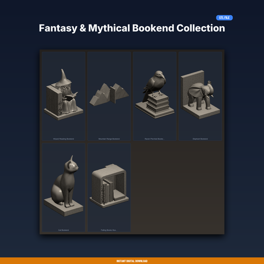 Fantasy & Mythical Bookend Collection - 6-Model STL Bundle