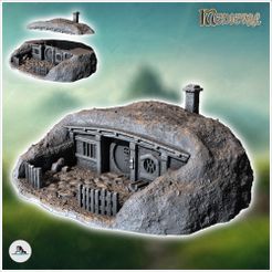 1-PREM.jpg STL file Hobbit house under ground with round door and fireplace (28) - Medieval Middle Earth Age 28mm 15mm RPG Shire・3D print design to download