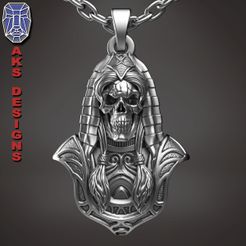 ES_v1_Pendant_a1.jpg 3D file Egyptian women skull v1 Pendant jewelry・3D printing idea to download