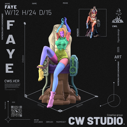 faye_full-12.png Faye Valentine - Cowboy Bebop Fan Sculpt for 3D Print - Single Version