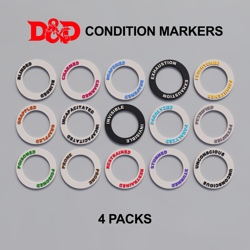 🎲 D&D Condition Rings - 36 Pack・Free STL File for 3D printing・Cults
