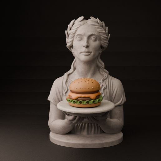 【新品】RBB Burger Miniature Statue 👤 Burger Bust – Funny Classical Sculpture STL | Meme Statue