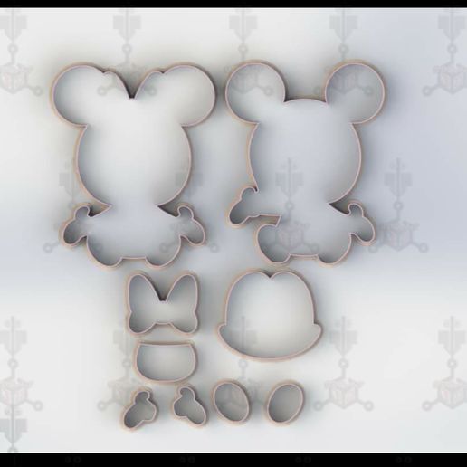 Mickey and Mimi Mouse Armountable Cookie Cutter Set - 3D model önizlemesi