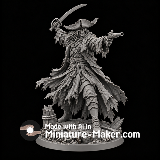 Undead Pirate 3D Printable DnD Miniature | Miniature-Maker