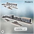 1-PREM.jpg Set of modern trains with diesel locomotive, platforms with tractors, and cattle transport wagons (2) - Modern WW2 WW1 World War Diaroma Wargaming RPG Mini Hobby