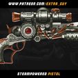 WWW.PATREON. om EXTRA_GUY oe ala ta STEAMPOWERED PISTOL Steampunk Pistol 3d Printable 100mm