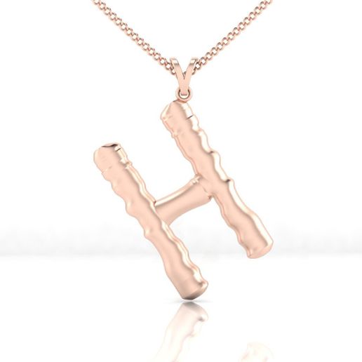 Bamboo Style Letter H Initial Pendant In Gold