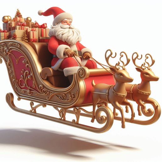 Festive Christmas Sleigh and Reindeer 3D Print Decoration