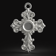 8.png Baroque Cross Pendant with Cabochon Setting 3D print model