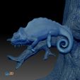 3DPrint2.jpg Southern four-horned chameleon Triocerus quadricornis file with full-size texture STL 3D print high polygon - modeled in Zbrush with tree/branch
