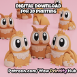 cute.png Articulated Owl STL & 3MF – Flexi Print in place animal (Fidget Toy)