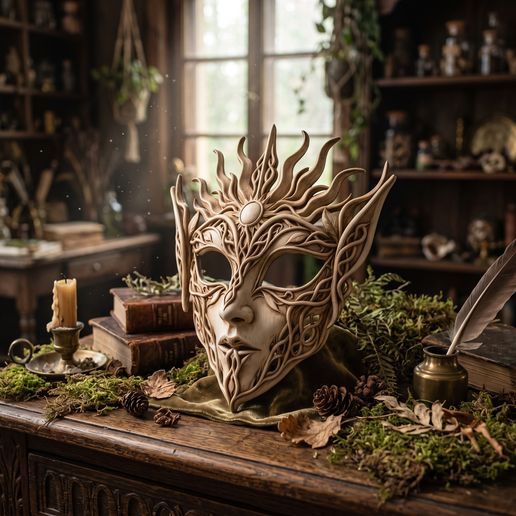Sylvan Sun Guardian Mask - Intricate Elven Fantasy Cosplay Mask