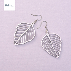Leaves Vein 01 - Silver.png STL file Leaf Earrings・Model to download and 3D print