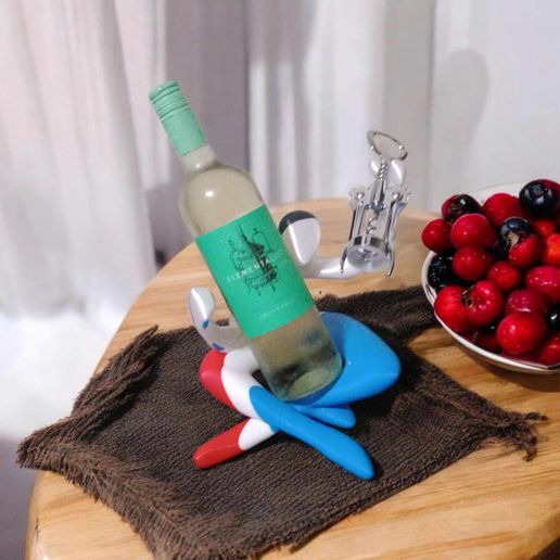 Single Wine Bottle Holder,Wine Bottle Holder Decorative Bottle Opener - Freestanding Dining Table Sculpture Decor Hollow Statue for Kitchen Bar Wine Lovers 3D model