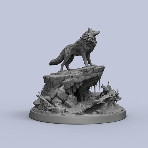 Storm Wolf Cliff Diorama | Ocean Fantasy Miniature 3D Printed Model