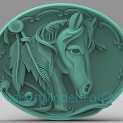 Horse-With-Feathers-Plate.png 3D Modell STL Datei für CNC Router Laser & 3D Drucker Pferd mit Federn Platte