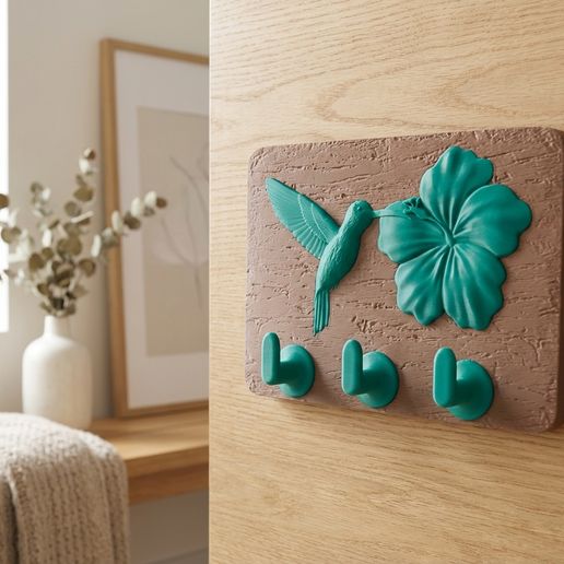 Hummingbird & Hibiscus Key Holder & Hook Rack