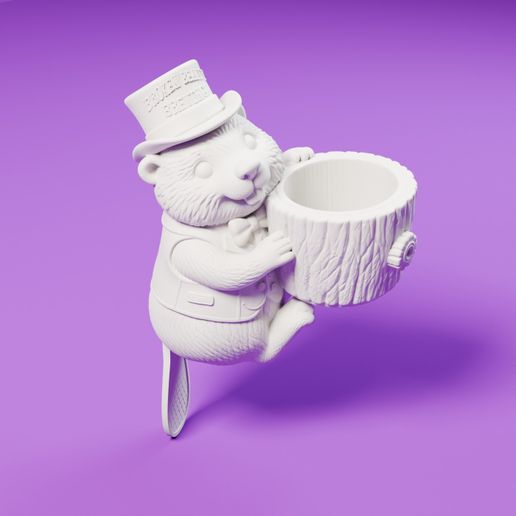 Top Hat Beaver Brewing Mascot Log Planter Pen Cup — 3D Printable Cute Decor | Desk Display | Animal Lover Gift