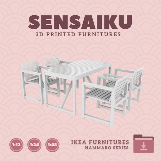 Miniature Replica NAMMARO Table V3 and Armchair V1 for Miniature Dollhouse - IKEA - 3D Print Instant Download 3D model