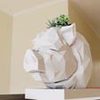 bust-planter-low-poly-1.png pot bellied pig head wall mount low poly planter pot flower vase bust stl 3d print file