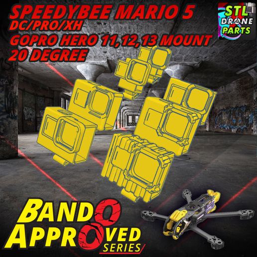 Speedybee Mario 5 DC/PRO/XH Gopro Hero 9/10/11/12/13 Mount 20 Degree [Bando Approved Series]